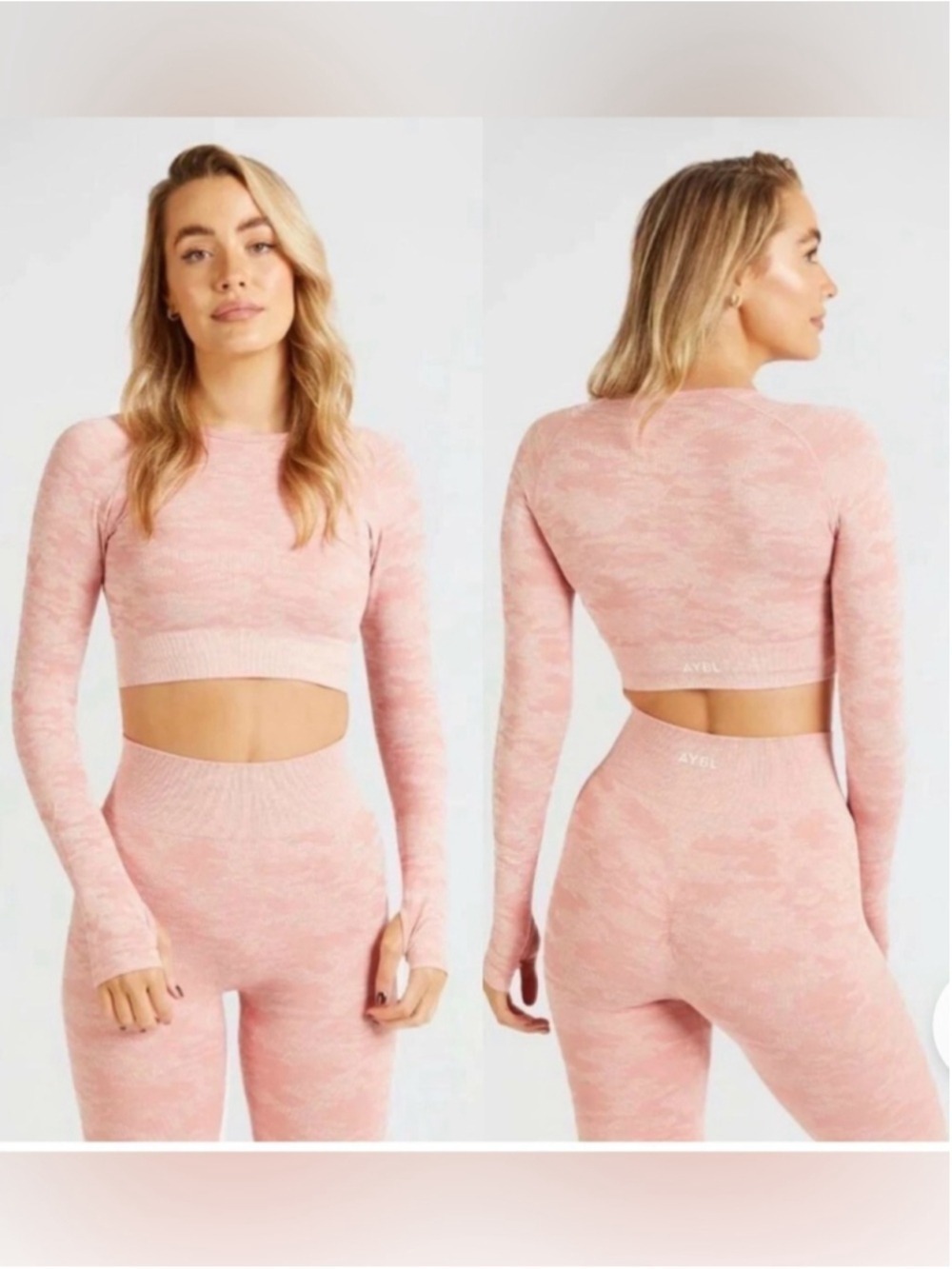 AYBL Evolve Camo Seamless Long Sleeve Crop Top Pink size medium